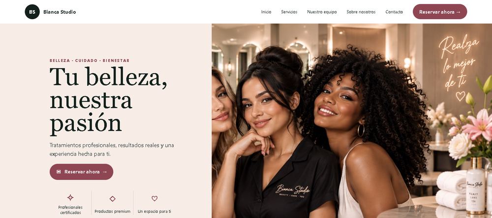 Portada de Bianca Studio, salón de belleza con botón Reservar ahora